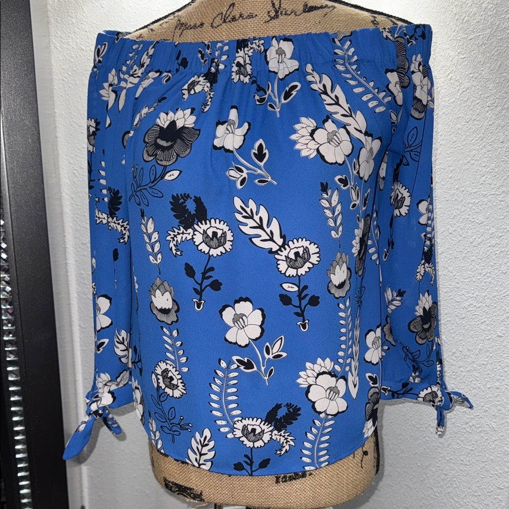 Express Blue Floral Off-Shoulder Blouse